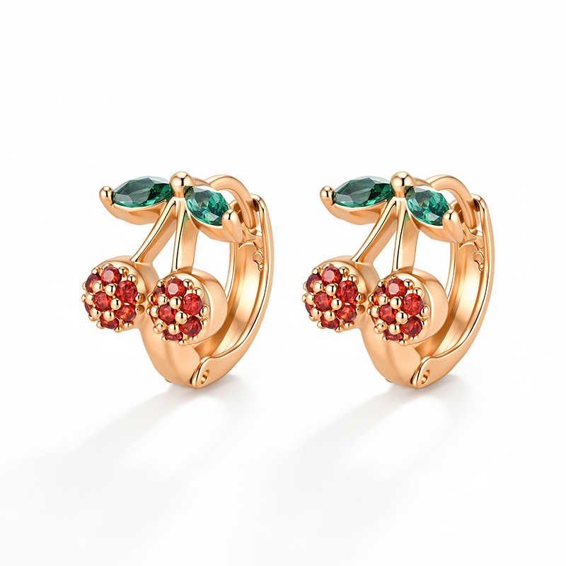 Xuping Europa y los Estados Unidos de moda transfronteriza lujosa ligera cereza orejas de cobre aleación de nicho orejas de frutas series joyas al por mayor mujeres