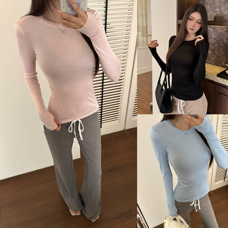 【Merino Wool Tencel】New women's base shirt with round neck, slim fit, high-end long-sleeve T-shirt, knitted top 【Merino Wool Tencel】New women's base shirt with round neck, slim fit, high-end long-sleeve T-shirt, knitted top
