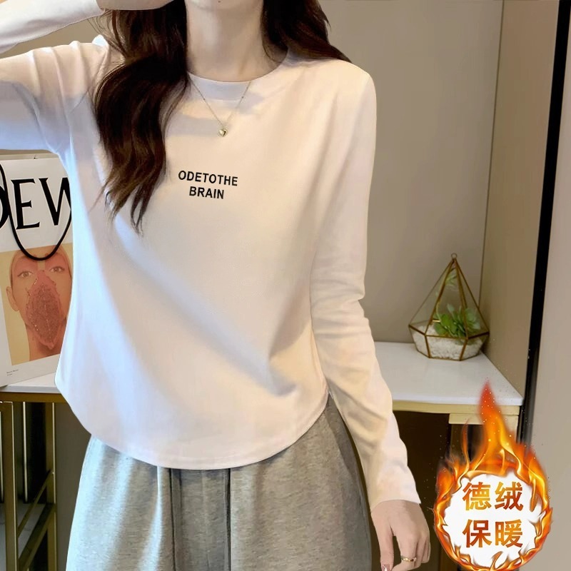 长袖T恤女秋季棉显瘦不规则设计感短款纯白色小个子打底衫上衣|undefined