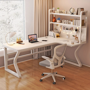 J^Solid Wood Corner Desk Bookshelf Integrated Desk Student Home Study Table Bedroom Hole Board Corner Electric