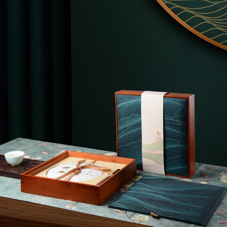 新款茶叶包装空礼盒竹制布盒普洱茶单饼357克老白茶班章双层双饼