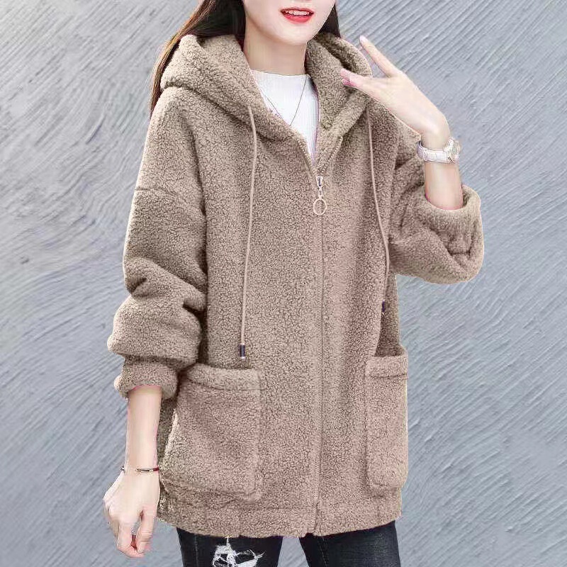 Lamb Velvet Sweatshirt Women's Velvet Thickened New Autumn and Winter Loose Korean Style Zipper Cardigan Lamb Velvet Jacket Lamb Velvet Sweatshirt Women's Velvet Thickened New Autumn and Winter Loose Korean Style Zipper Cardigan Lamb Velvet Jacket