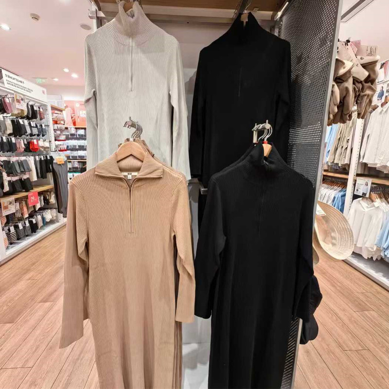 Japanese women's half zipper knitted dress long sweater half zipper pullover base shirt women 477226 Japanese women's half zipper knitted dress long sweater half zipper pullover base shirt women 477226