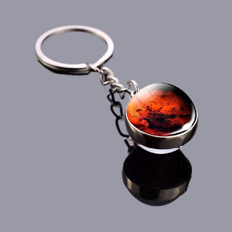 月のキーホルダー太陽系金属ペンダント銀河星雲地球火星土星両面ガラス玉キーホルダー|undefined