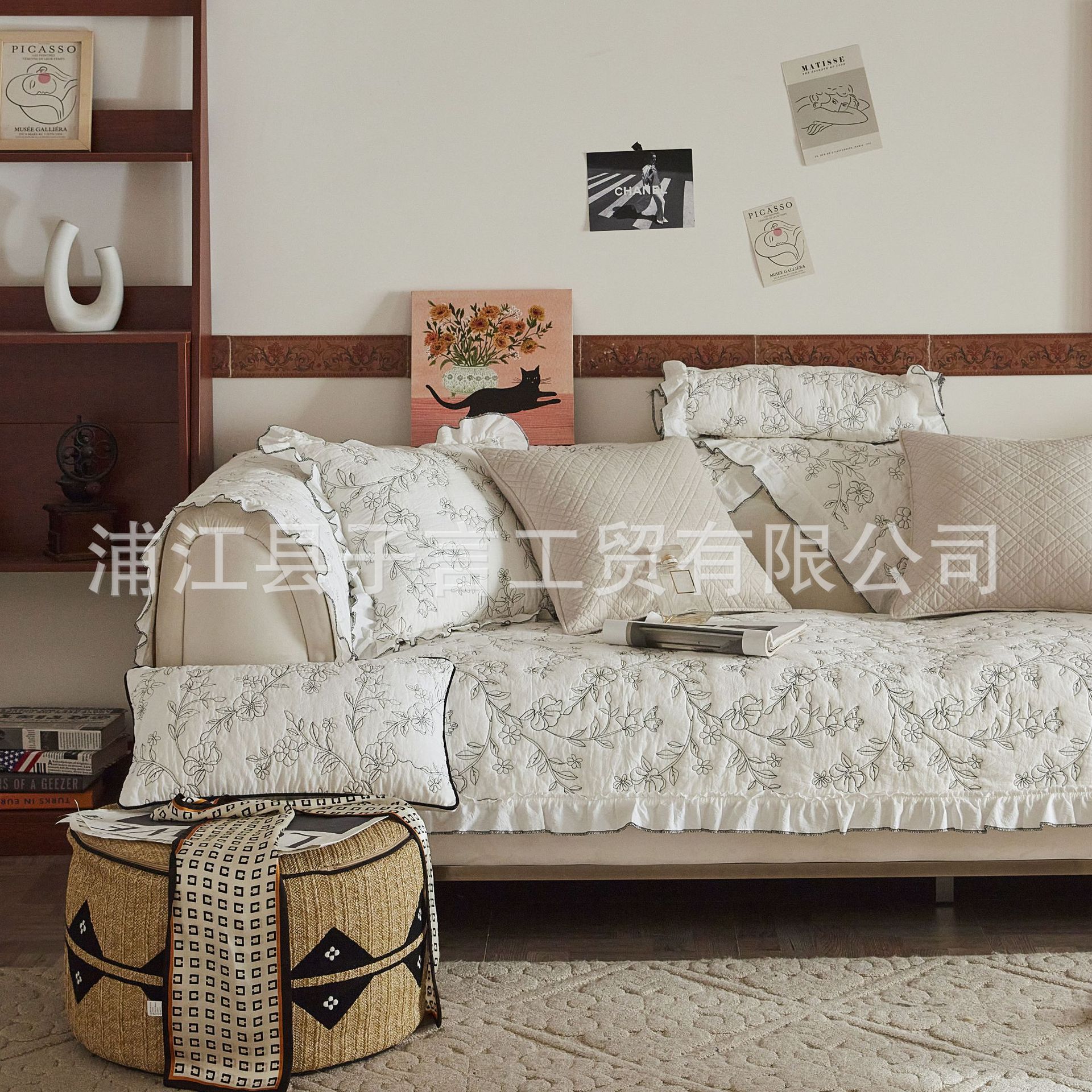 Provence French Style Washed Cotton Embroidered Vintage Sofa Cushion Cushion Back Towel Four Seasons Universal Sofa Cover Cover Towel