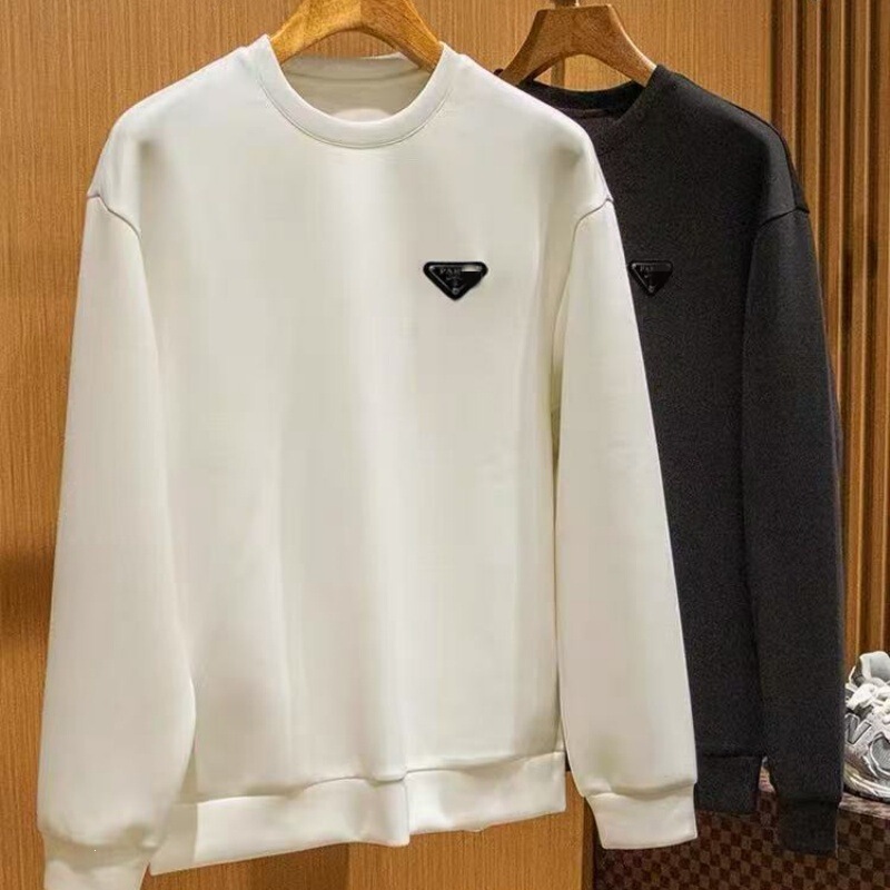 High-quality cross-border foreign trade P-brand Prada classic series metal triangle logo autumn and winter unisex pure cotton sweatshirt with round neck High-quality cross-border foreign trade P-brand Prada classic series metal triangle logo autumn and winter unisex pure cotton sweatshirt with round neck