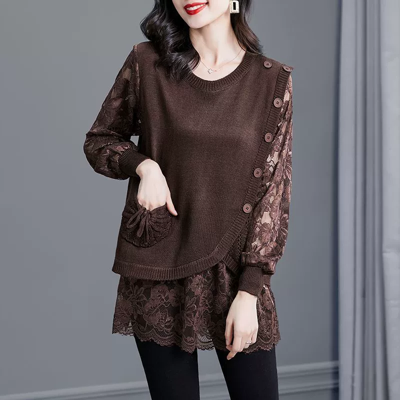 Knitted spring sweater, set for mother, plus size, western style