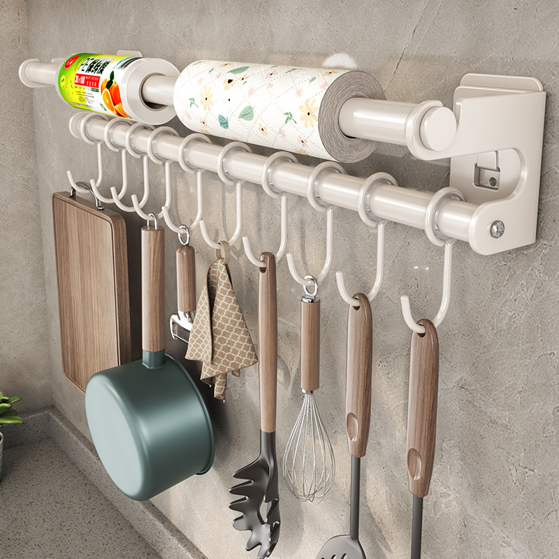 Weißer Haken ohne Bohren, Wandmontage, Hängestange, Aufbewahrung für Küchenutensilien, Löffel, Spatel, Organizer-Rack_voghion.com