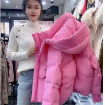 温柔系穿搭粉色短款羽绒服小个子洋气甜美时尚欧货夹棉外套C25741