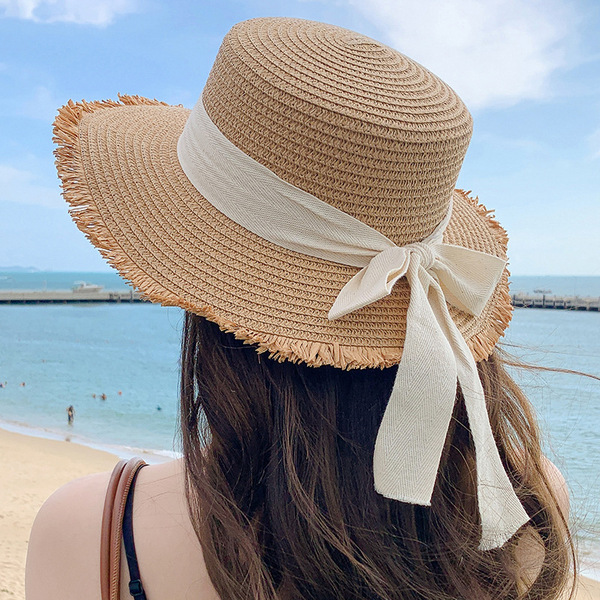 summer fashionable beach hat with bow solar-powered
