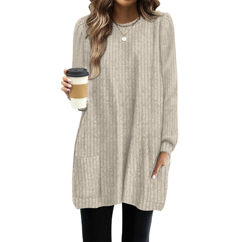 Autumn and Winter European and American Style TEMU Independent Website – Long-Sleeved, Loose-Fit Casual Bubble T-Shirt for Women