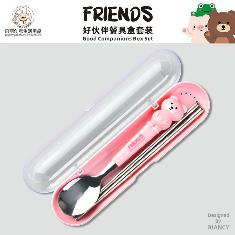 Animal encantador portátil para llevar estudiantes cucharas de comidas dormitorios escolares cucharas de cubierta de cubierta set
