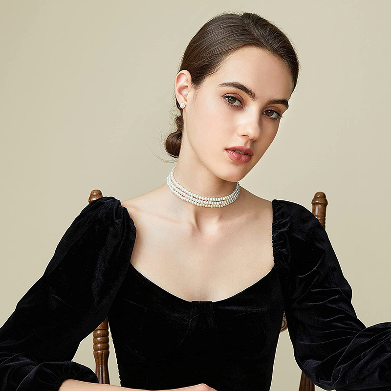 Collier ras de cou perles multicouche style bohème élégant_voghion.com