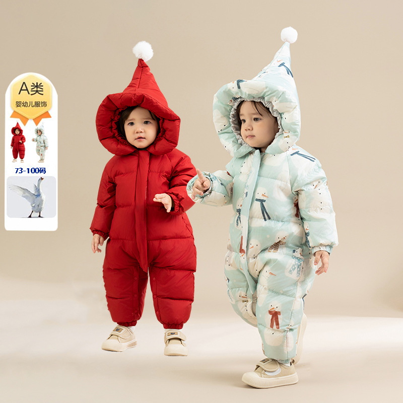 [Snowman] Baby Down Jacket, Baby Down Onesie, Infant Romper, Boys' and Girls' Outerwear, Winter Clothing