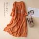 Cross-border Spring and Summer Cotton and Linen Ethnic Style Embroidery dress Artistic Temperament Round Neck Nine-point Sleeve Mid-length Cotton Skirt for Children