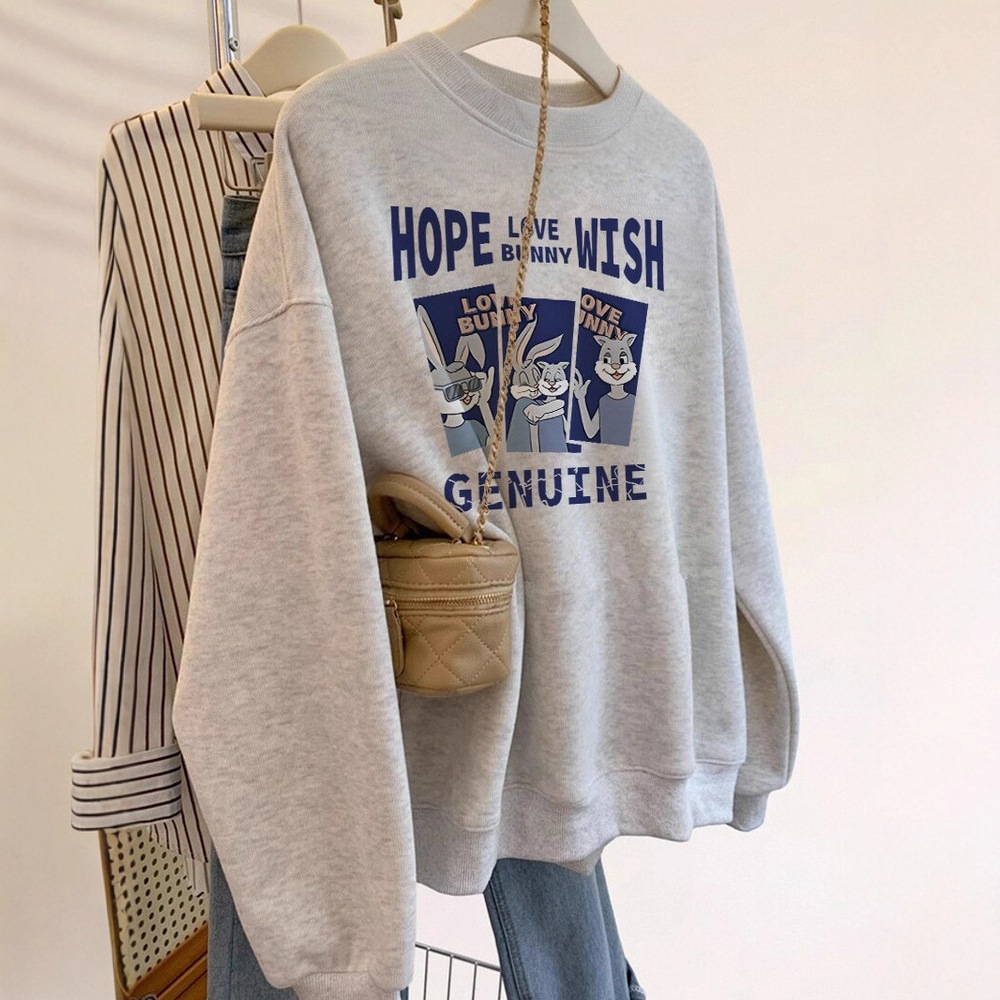 Spring and Autum Long-Sleeved Round Neck Sweatshirt for Women 2025 New Loose Slimming Look Versatile Age-Reducing Casual Sports Velvet Top