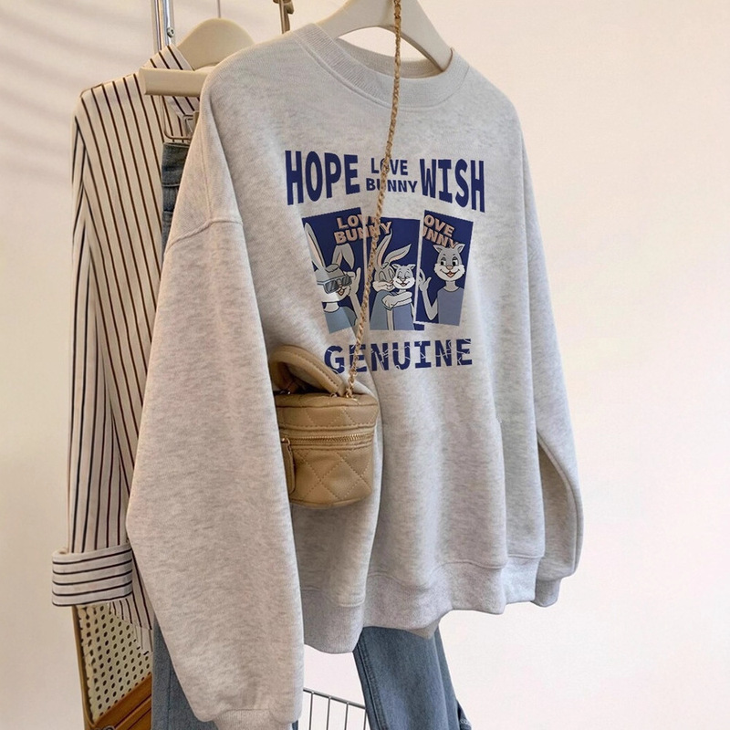 Spring and Autum Long-Sleeved Round Neck Sweatshirt for Women 2025 New Loose Slimming Look Versatile Age-Reducing Casual Sports Velvet Top