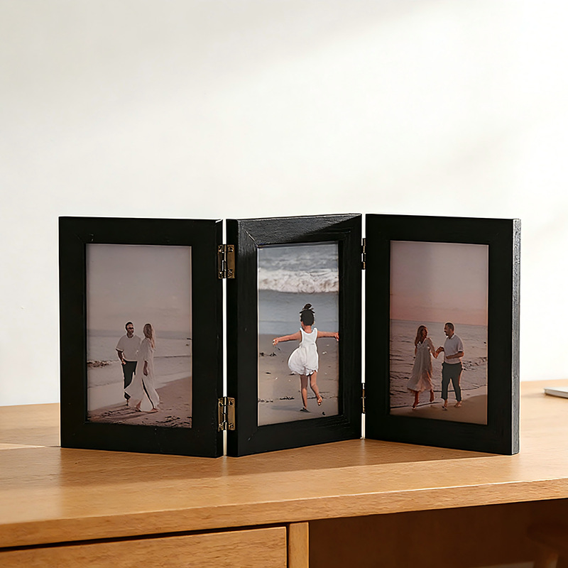 Creativo simple plegable marco de fotos combinado dos pares de triple 6 pulgadas 7 pulgadas estudio madera al por mayor decoración de marcos