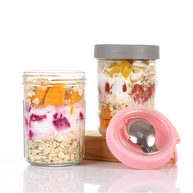 Spoon overnight oatmeal cup yogurt cup portable takeaway smoothie cup breakfast cup glass salad can with scale