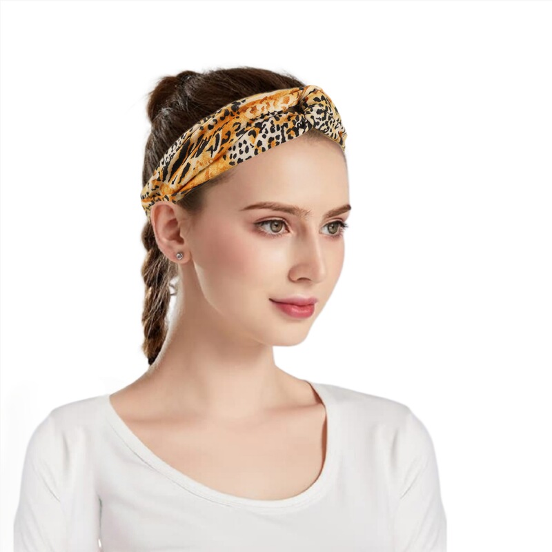 Amazon 春と夏の新しいヒョウ柄プリント弾性つば広クロスヘアバンドヨガフィットネススポーツヘアバンド女性用|undefined