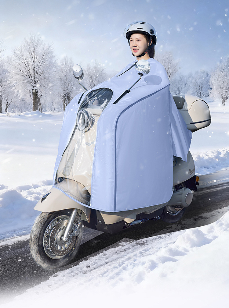 Electric Vehicle Windproof Cover with Fleece Lining, Thickened Cape-Style Motorcycle Waterproof Cover, Universal for All Seasons, Waterproof Membrane, Full Coverage for Winter