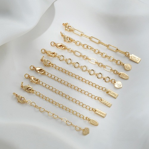 14K gold plated rectangular pendant oval pearl necklace bracelet tail chain handmade DIY jewelry accessories clasp extension chain