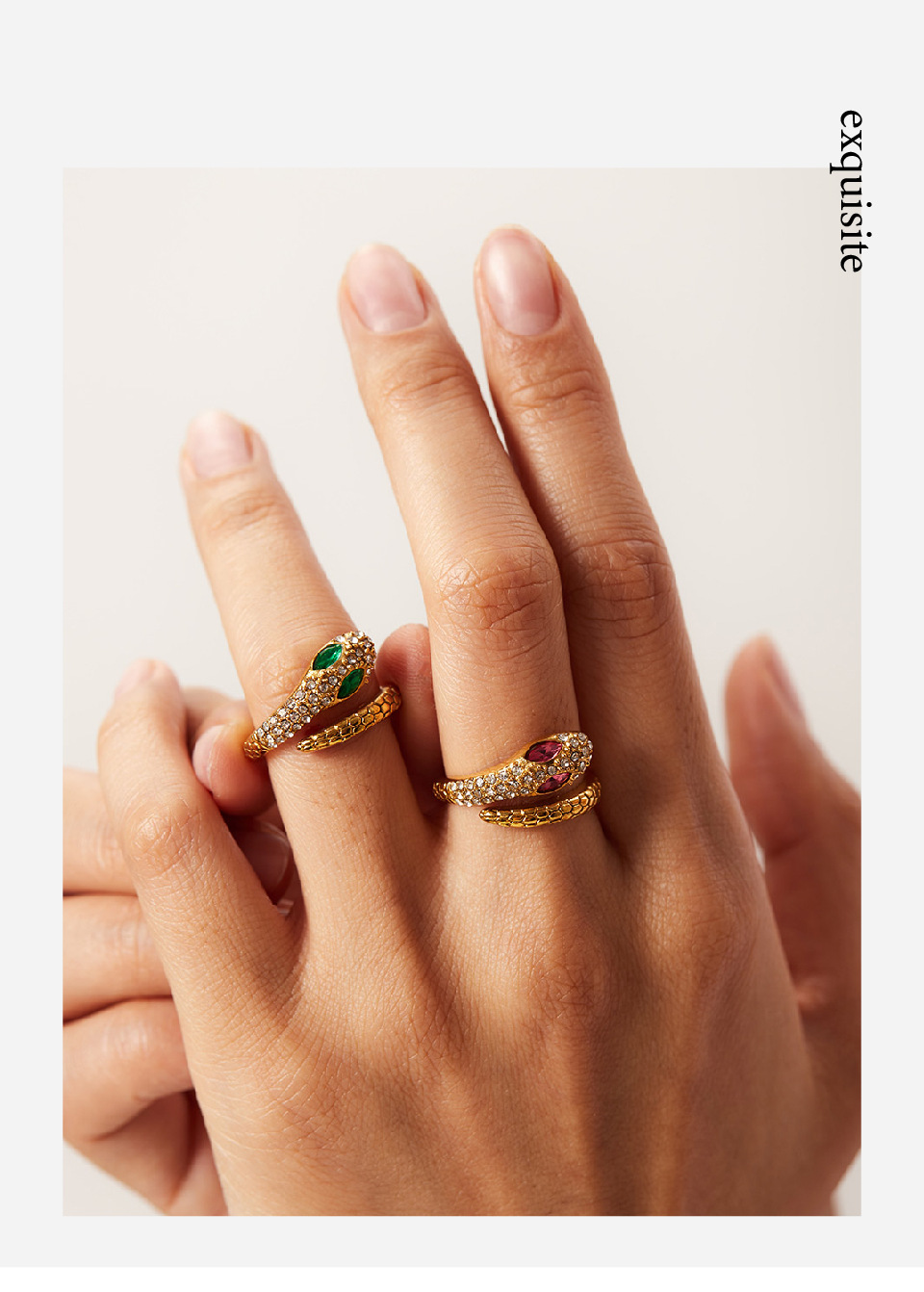 Retro Snake Stainless Steel Plating Inlay Zircon Open Ring 1 Piece