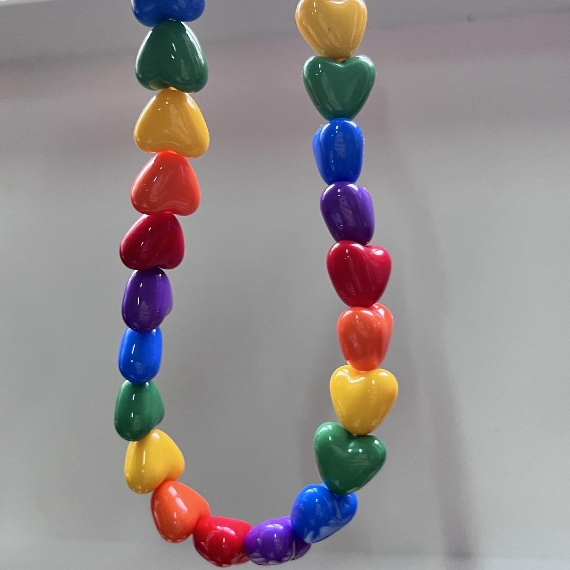 Fashion Retro Colorful Heart Beaded Acrylic Necklace Wholesale display picture 4