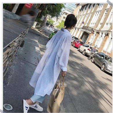2026 Summer New Style Loose Striped Shirt for Women, Mid-Length Korean Style Sun Protection Clothing, Student Cardigan, Bf Jacket for Women