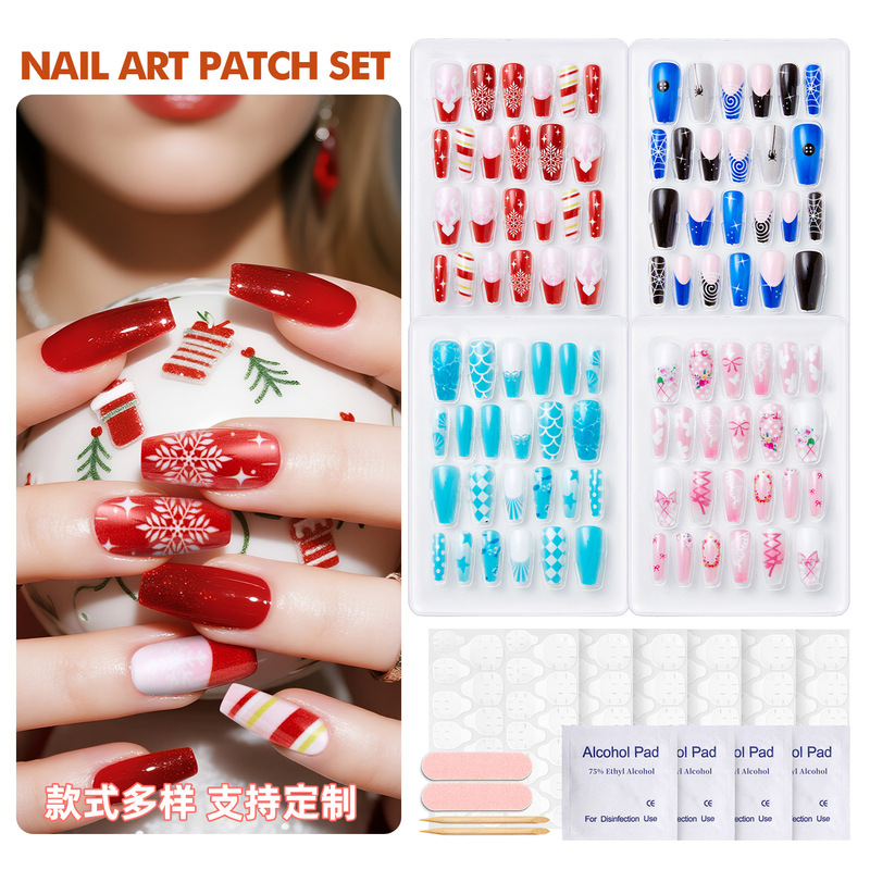 Foreign Trade Adult Trapezoidal Halloween Christmas Handmade Nail Manicure French Blush Wearable Nail Jelly Glue Tool Set