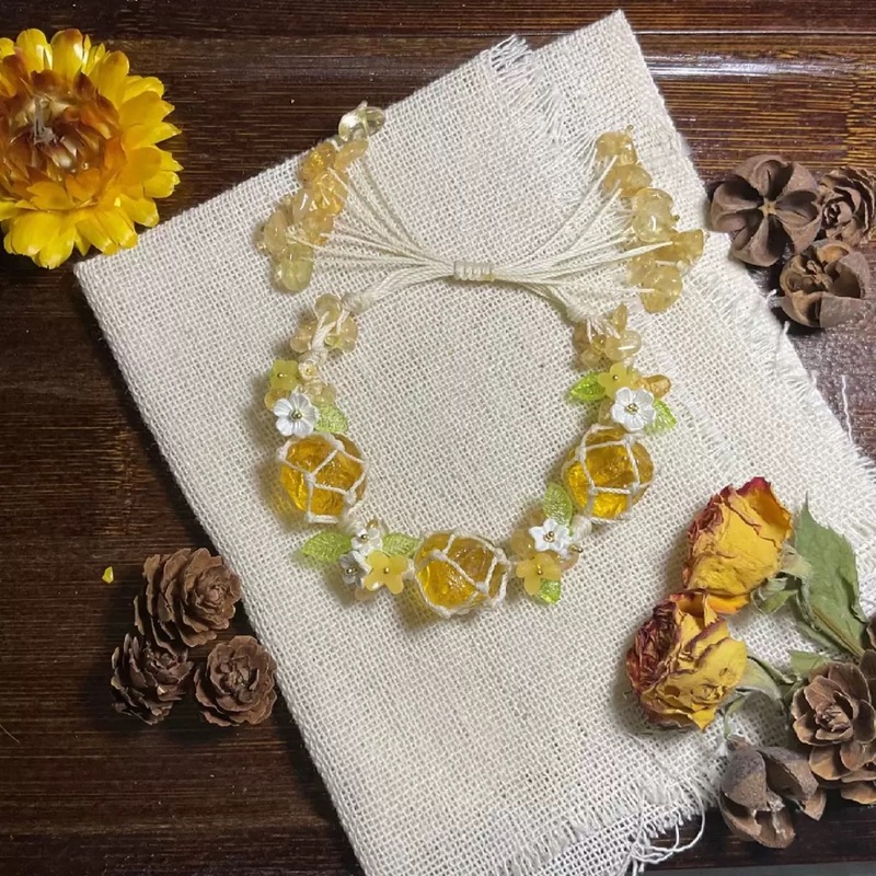 桂花原创小花环桂花印象水晶编绳黄水晶原石手森系ins风小众|undefined