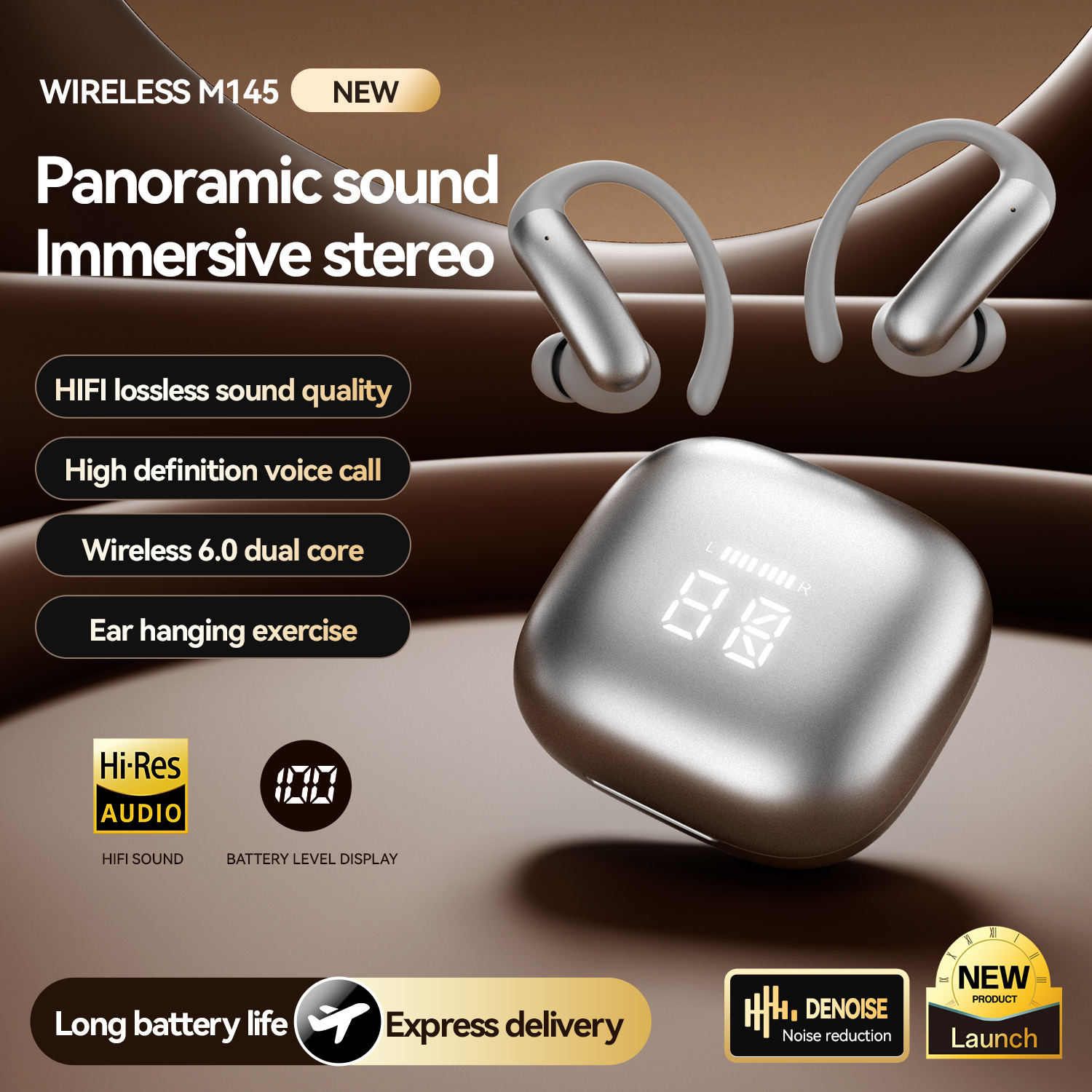 Rui Ge 2025 New Bluetooth Earphones M145 Over-Ear In-Ear Berlin Sound High-Quality Cross-Border Best-Selling Model