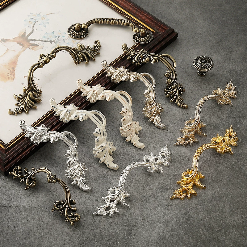 Цинковый сплав, европейская ретро дверная ручка для гардероба, золото, античное серебро, подвесное кольцо с гравировкой, дверная мебельная фурнитура, ручка ящика