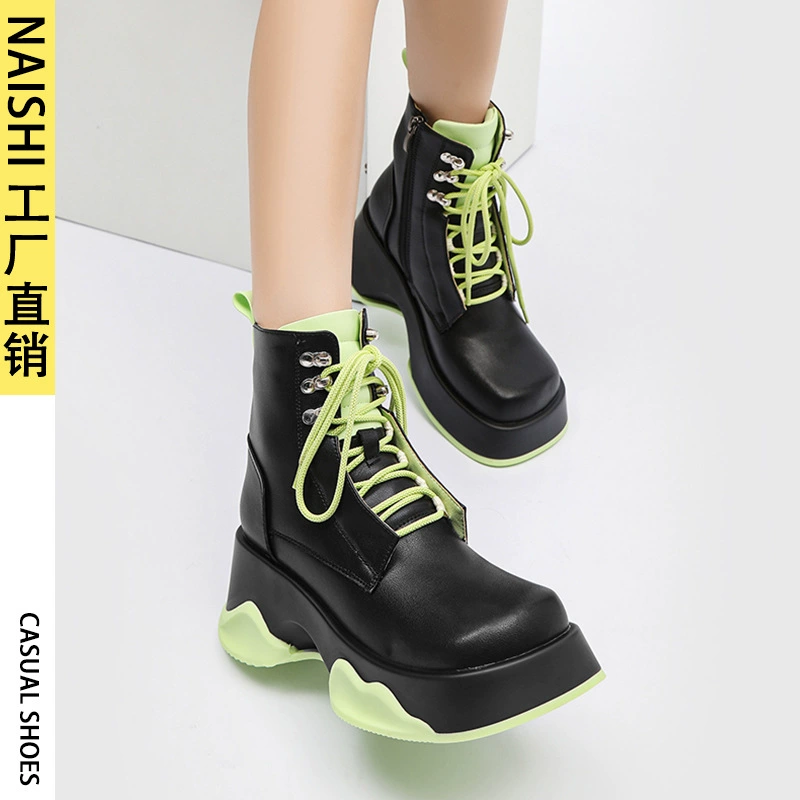 Ботинки Martin на толстой подошве женские 2023 новые ботинки в британском стиле с большой головой женские кожаные кексы на массивном каблуке модные короткие сапоги