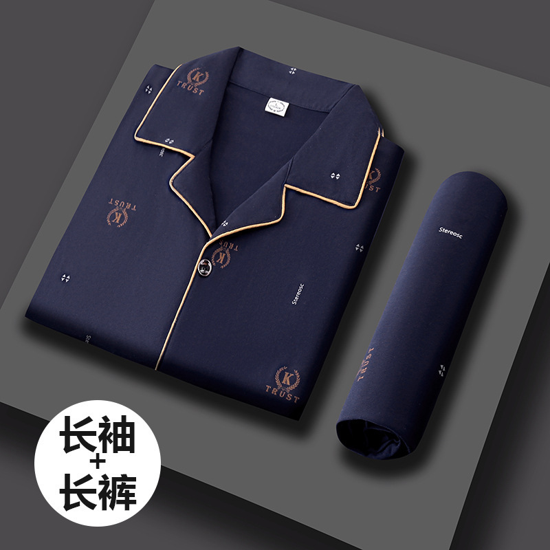 Primavera y otoño de los hombres 100% algodón pijamas juventud casual desgaste traje más tamaño manga larga se puede usar fuera