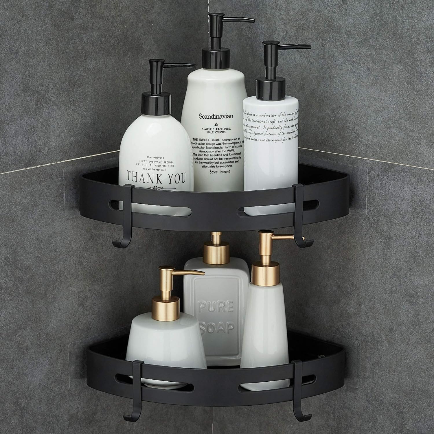 Double-layer bathroom corner shelf, no-drill aluminum storage rack