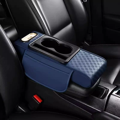 box water cup holder armrest – Armrest box pad - three-dimensional-embossed-trumpet-navy-blue