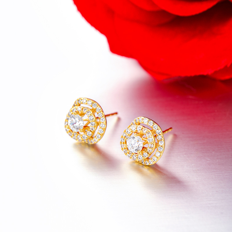 Xuping nueva aleación de cobre chapado 24k incrustado zircón blanco geometría redonda lujosa ligera pernos personalizados image 7