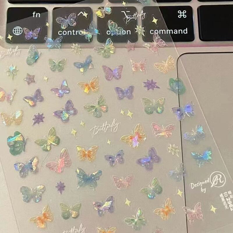 White relief butterfly nail stickers wholesale three-dimensional adhesive high-level feeling fairy gas liquid butterfly nail stickers decoration