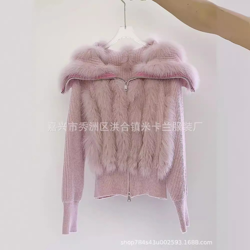 Cross-Border Imitation Seto Rabbit Fur 2025 New Autumn and Winter Zipper Lazy Style Jacket Women's Knitted Cardigan