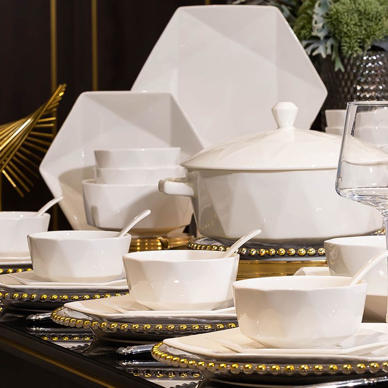 European Minimalist Dishware Set Household Dishes High-End Ceramic Tableware Rice Bowl Plate Combination Hexagonal Plate Wholesale European Minimalist Dishware Set Household Dishes High-End Ceramic Tableware Rice Bowl Plate Combination Hexagonal Plate Wholesale