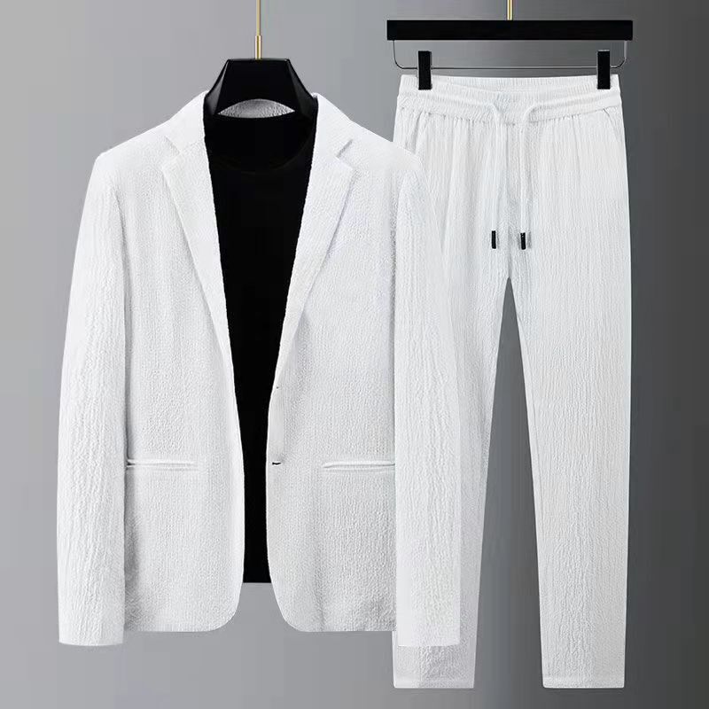 Suit suit Men's Spring and Summer Light Striped Pleated Youth Fashion Trend White Men's Casual Suit Jacket