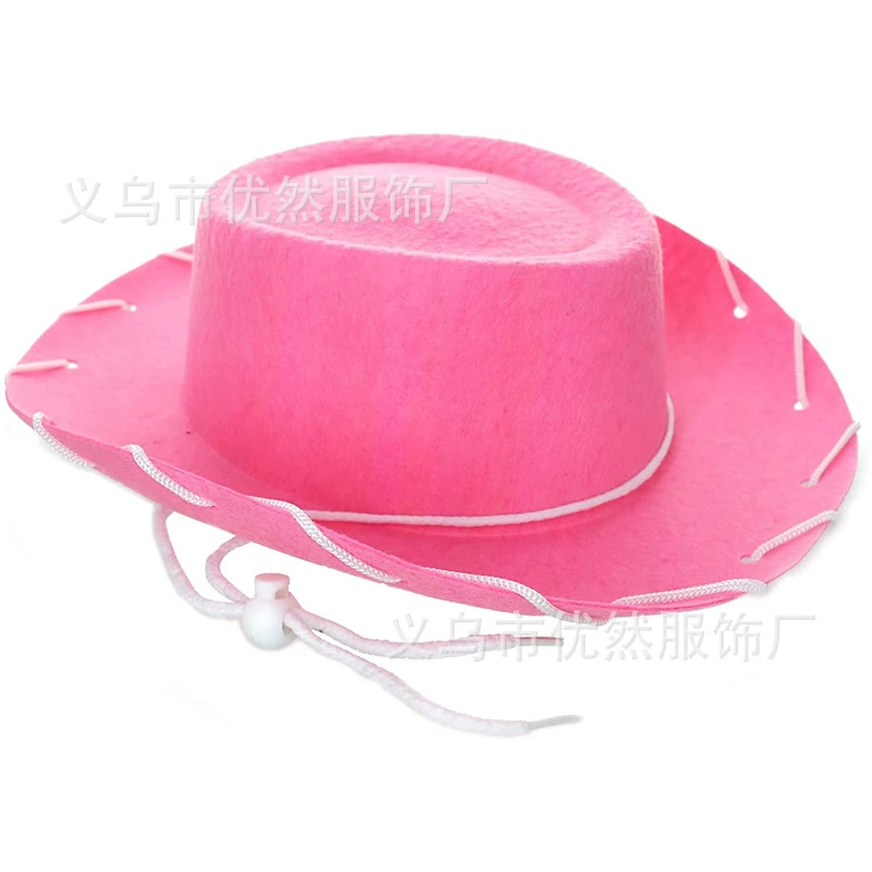 Spot Western large-brimmed cowboy hat, pink children's string hat, party men's large-brimmed decorative top hat