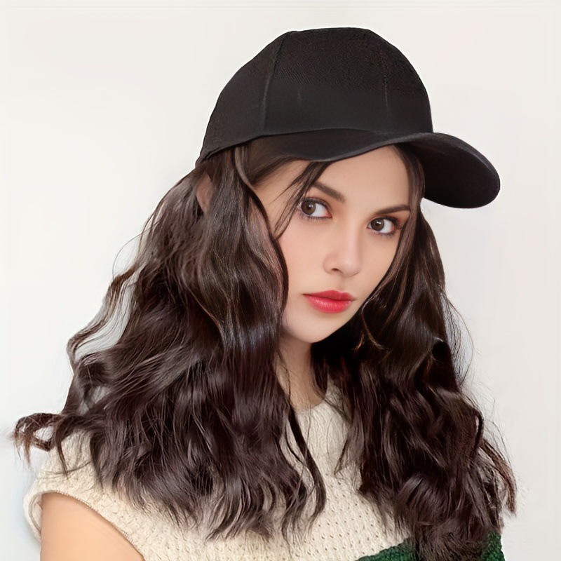 Pinduoduo wig female baseball cap long hair wool curls one piece highlight dyed simulation hair full head cover_voghion.com