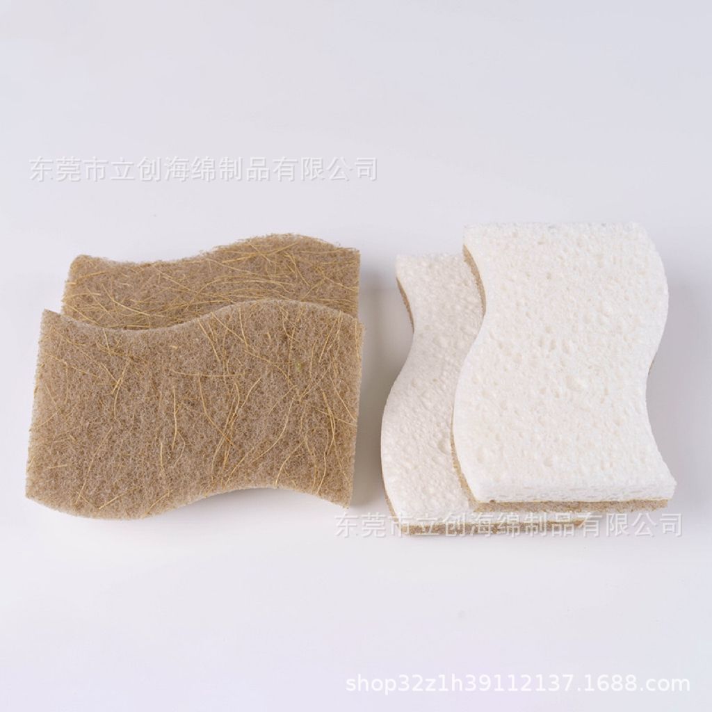 Pulpa de madera de palma de coco biodegradable natural, limpieza de algodón, cocina doméstica, cepillo, artefacto, limpieza compuesta de doble cara, bloque de esponja para lavar platos