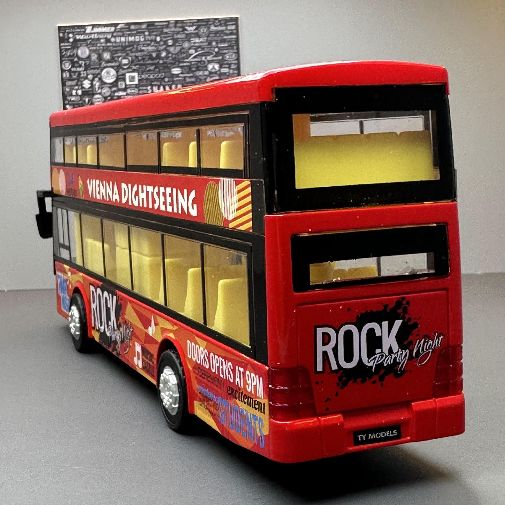 Tianiing aleación 1:36 modelo de autobús de doble capa tire hacia atrás con sonido y luz de los hombres de juguete coche música modelo decoración colección