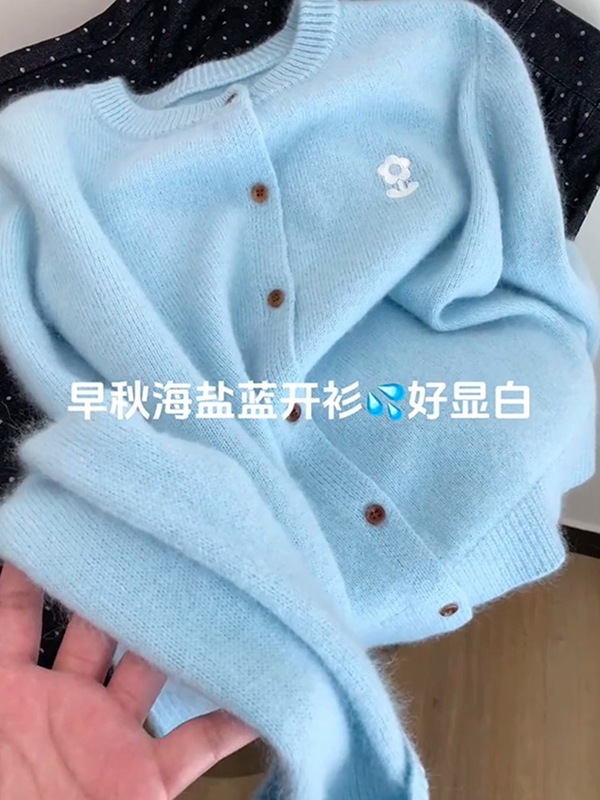 韩系刺绣圆领针织开衫女秋季2025年冬装新款宽松毛衣外套女士上衣|undefined
