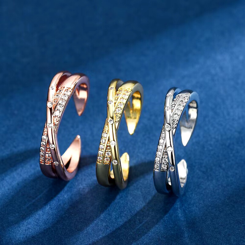 Minimalist Rose Gold Ring for Women with Cross Zircon Inlay, Niche Design, Ins Cool Style, Open-Ended Index Finger Ring