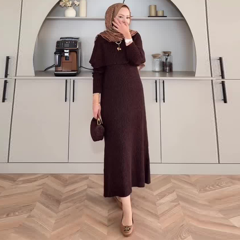 2025 Autumn New European and American Amazon Cross-Border Foreign Trade Women's Long-Sleeved Knitted Casual Modest Fashion Dress