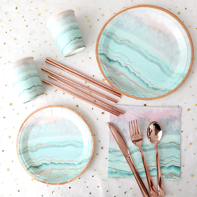 Disposable Bronzing Paper Plate Rose Gold 7 Inch 9 Inch Disc Children's Birthday Party Supplies Decorative Picnic Plate
